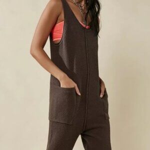 Free People Hailee textured jumpsuit, onesie coverup in Coffee XS